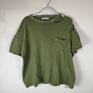 Free People Green Distressed Women’s Shirt Grunge Boho Gorecorp